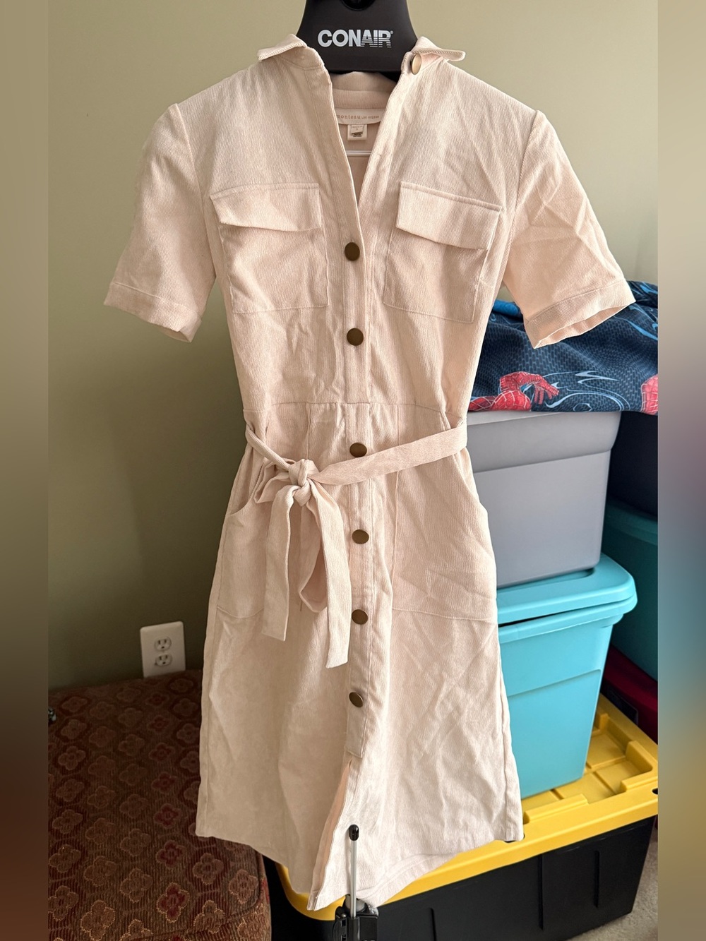Monteau LA Button-Front Midi Shirt Dress with Waist Tie | Corduroy - Picture 6 of 6
